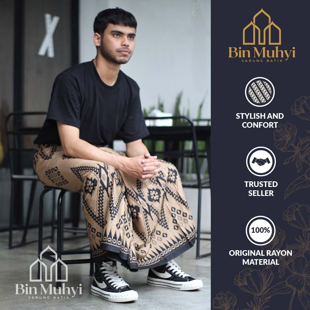 Sarung Batik Pria Warna Cream | Sarung Batik Santri Bahan Rayon Tebal | Sarung Batik Palekat