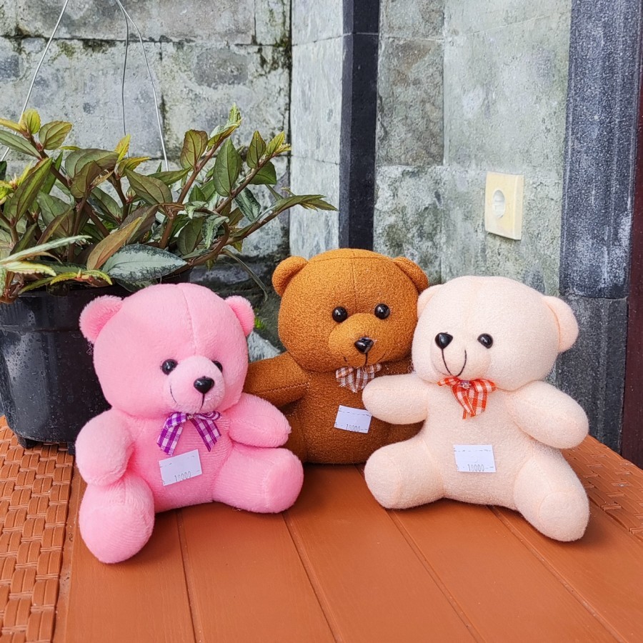 boneka teddy bear mini | 15 cm | boneka beruang cream pink coklat | boneka buket bucket