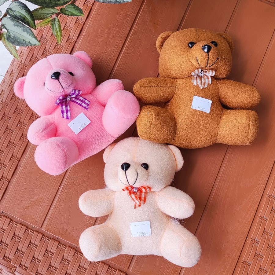 boneka teddy bear mini | 15 cm | boneka beruang cream pink coklat | boneka buket bucket