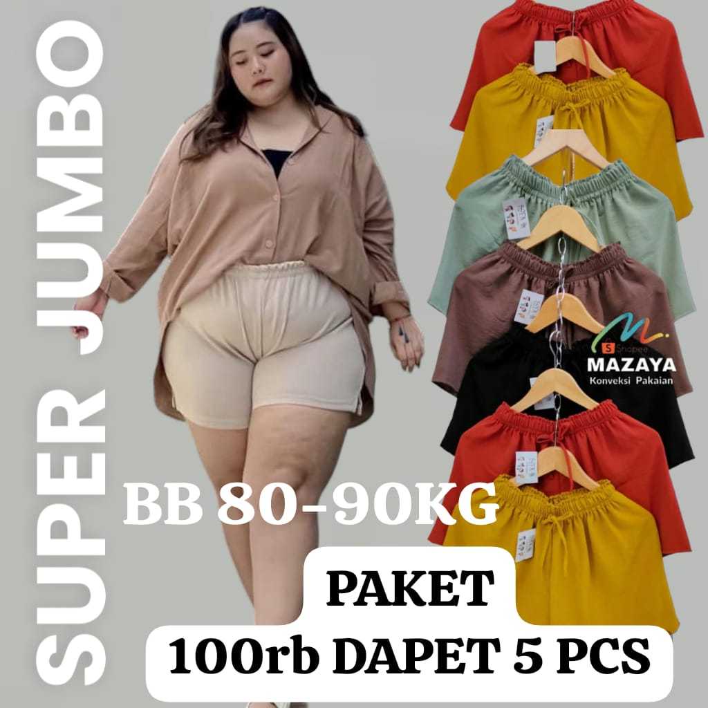 SUPER JUMBO CELANA PENDEK WANITA SANTAI DIRUMAH HOTPEN CRINKLE AIRFLOW PREMIUM MOTIF POLOS
