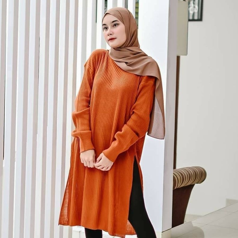 TUNIK KARERINA PANJANG MOTIF SALUR POLOS TEBAL / ATASAN WANITA SIMPLE / OUTER BUSUI
