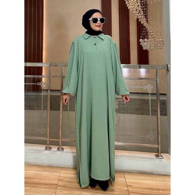 Jeneeta Dress - Gamis Wanita Jumbo Tangan Balon Material Crinkle Airflow