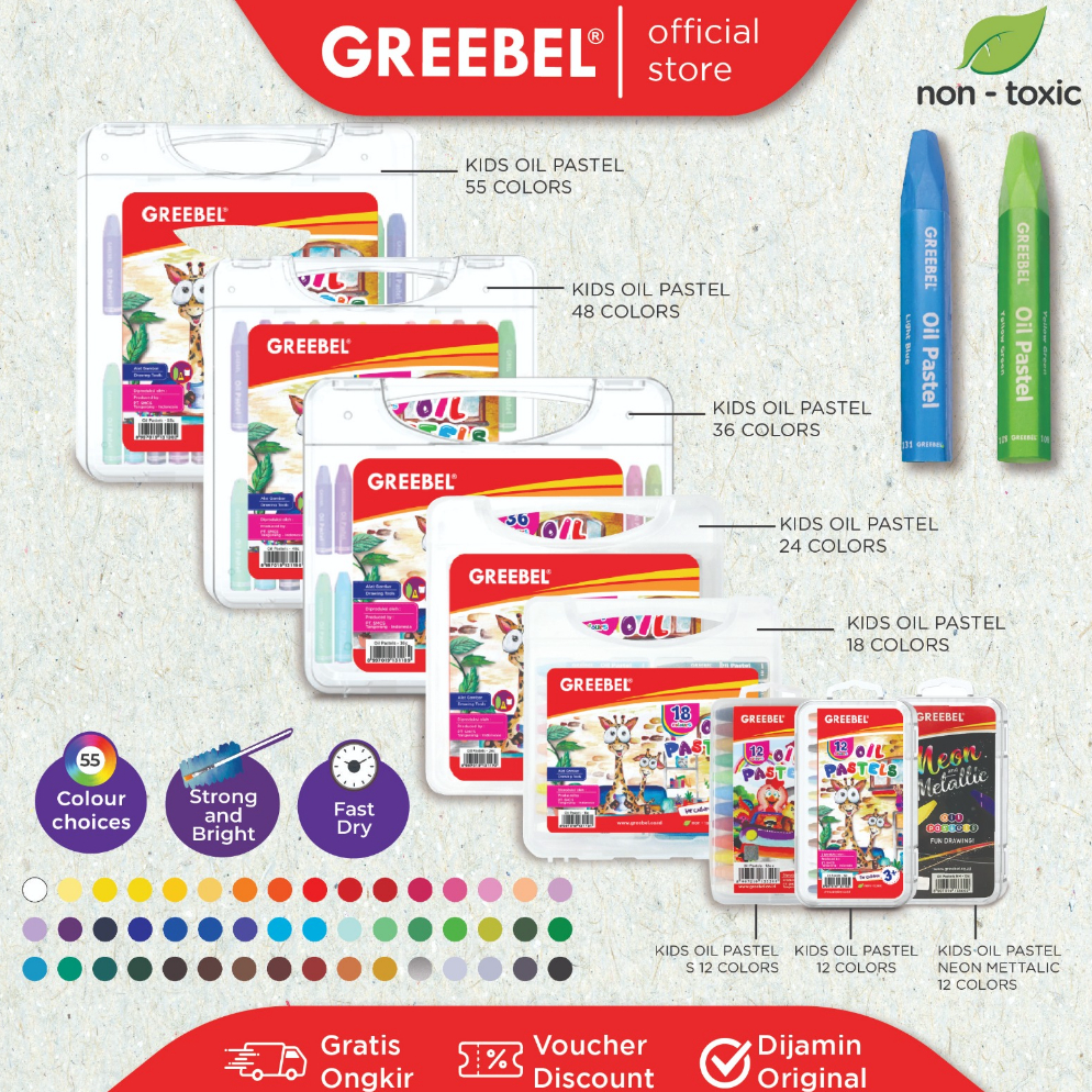

5.5 Terlaris GREEBEL Crayon Krayon KIDS OIL PASTEL/ tidak berdebu & cerah untuk Sekolah Anak & professional non toxic