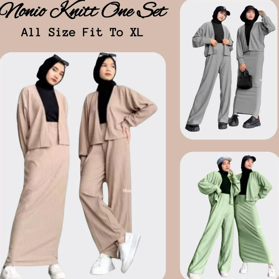 HARGA BERSAHABAT Charyatink - One set OOTD Wanita Setelan EVI Nonio Knit Premium Up to XL ( CELANA +