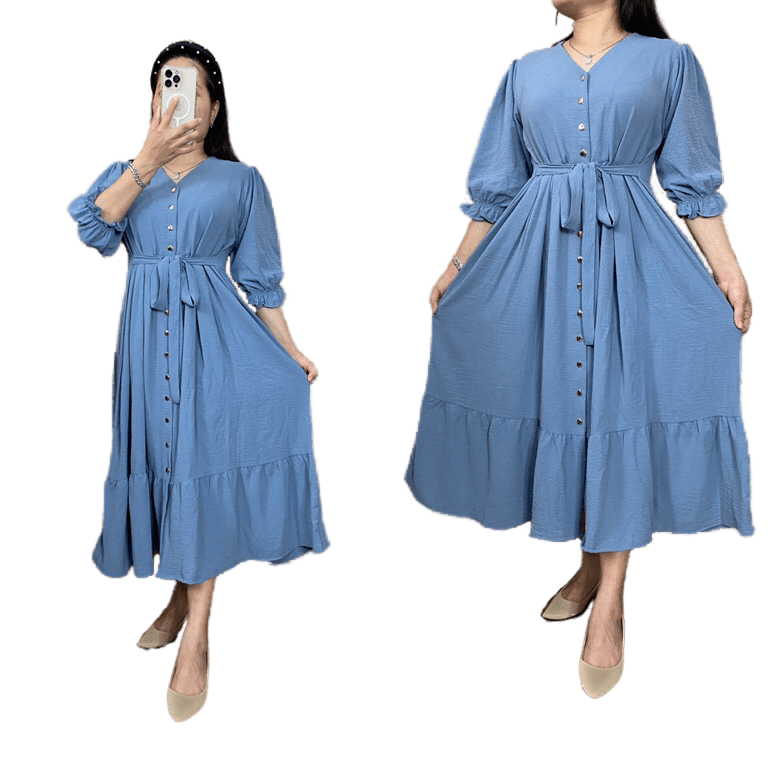 VIRAL Felin Midi Dress Crinkle Airflow Premium Import