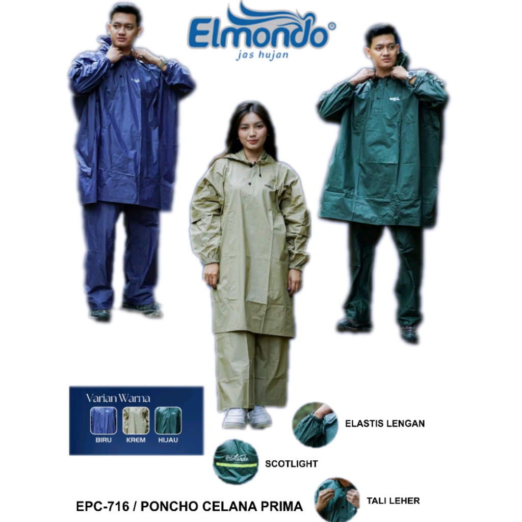 PRIMA Jas Hujan Brand Elmondo Ponco Lengan + Celana Original