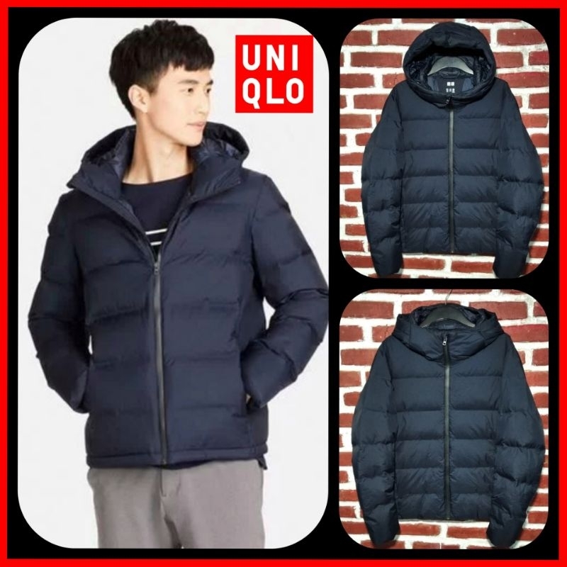 UNIQLO MEN'S SEAMLESS DOWN PARKA WATER REPELLENCY  PUFFER COAT JACKET NAVY BLUE