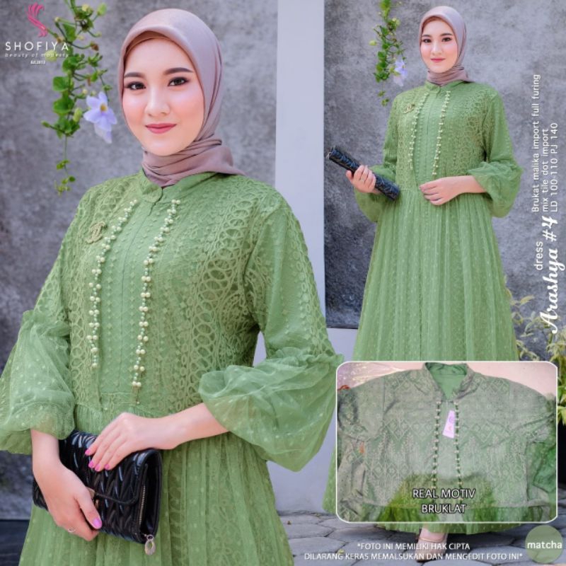 Arasya drees#4 Berbahan Bruklat Malika import FULL FURING Mix Tille Dot import• Busui, Resleting dep