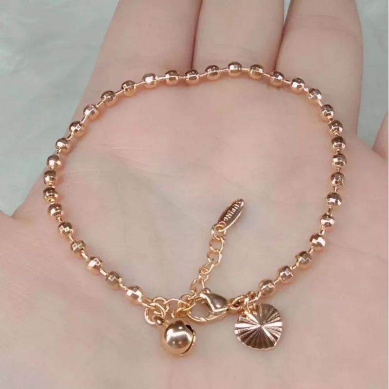 Gelang tangan biji lada titanium anti karat lapis emas