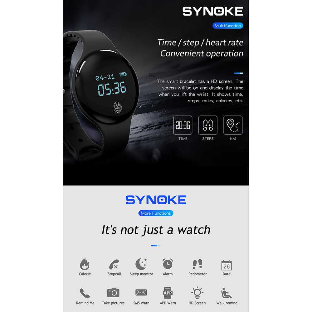 SYNOKE FitBand Jam Tangan Smartwatch Digital Pedometer- TLW08Plus - Hitam, SYNOKE