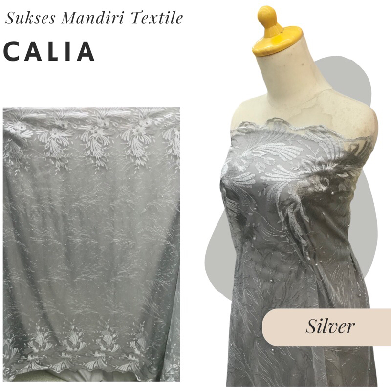 [CALIA] Tille Glitter Mutiara Mewah Warna Silver | Harga ½ meter = 50 cm (Bahan Dress Bridesmaid, Ko