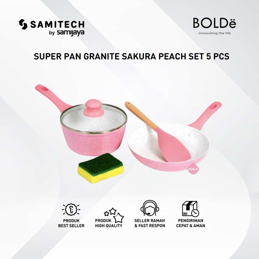 Super Pan BOLDE Granite SAKURA PEACH Set 5 PCS - Cookware Set
