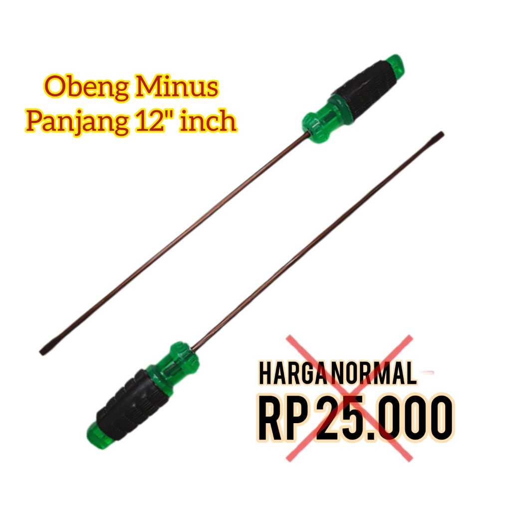 Obeng Panjang 30 cm 12 " inch Obeng Minus Setting Besar Magnet Multifungsi Gagang Karet