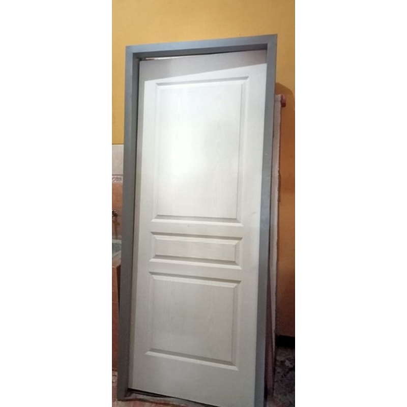 Pintu Kayu HDF PANEL Set Kusen Metal Gratis ENGSEL, pintu set kusen, sudah cat dasar epoxy dan prime