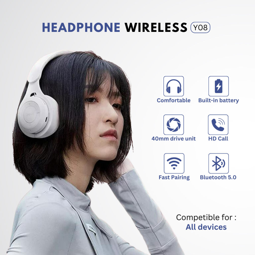 Headphone Wireless Y08 Macaron Bluetooth Headphone