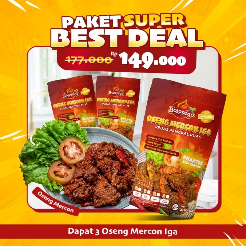 

BERGARANSI! PAKET SUPER BEST DEAL (ISI 3 PACK OSENG MERCON). FULL DAGING IGA. @200 GRAM! BOLOSEGO