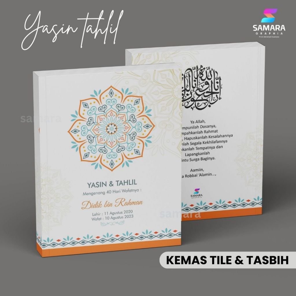 Cetak Buku yasin dan tahlil custom foto almarhum lengkap 40 harian 100 1000 hari tahlilan model MAWA