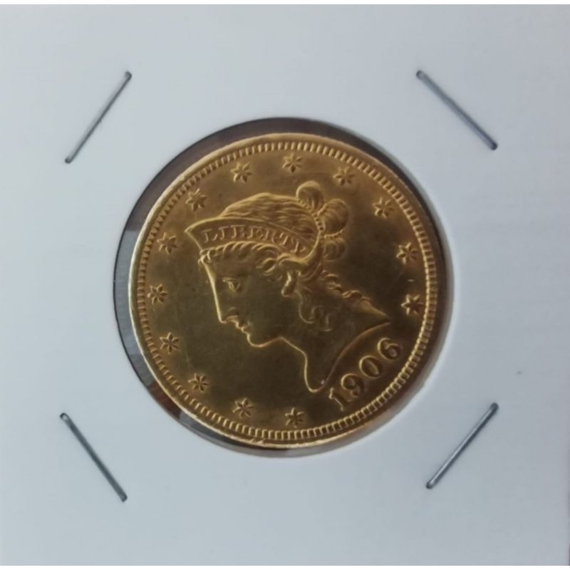 Koin emas Amerika 10 dollars 1906 Liberty Head Eagle gold coin UNC
