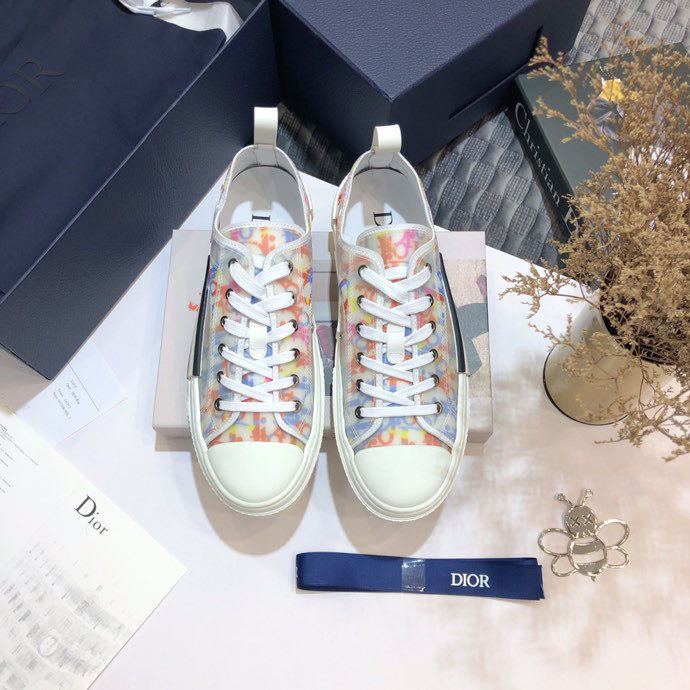 [Exclusive] Dior round-toe high-top lace-up flat canvas skateboard shoes for women