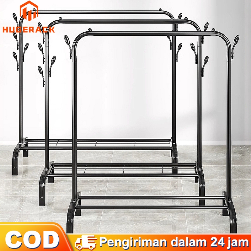 GARANSI (COD) RAK GANTUNGAN BAJU BESI STAND HANGER GAWANG BAJU 2 TINGKAT JEMURAN PAKAIAN PORTABLE