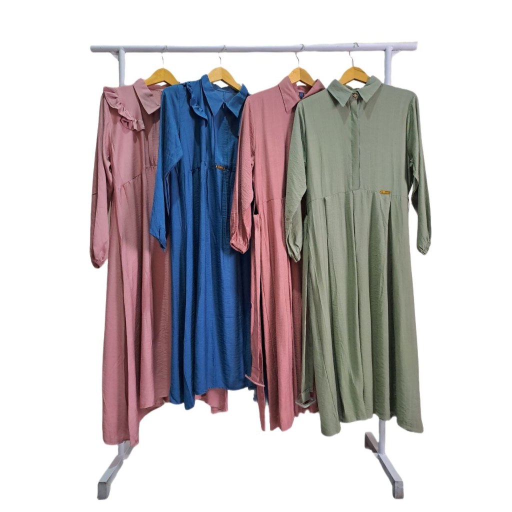 Midi Dress Gamis Polo Linen Motif Polos