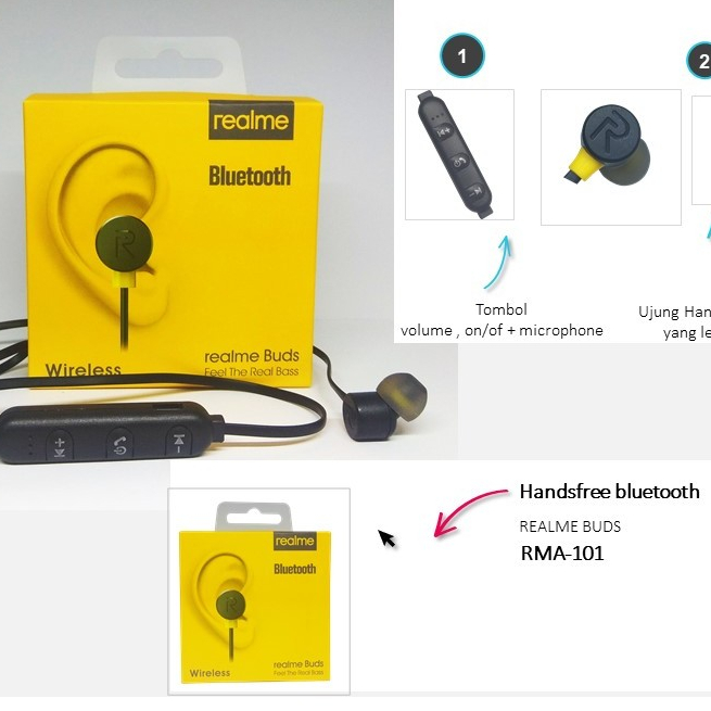 HEADSET BLUETOOTH REALME RMA-101 HANDSFREE REALME BUDS RMA101 WIRELESS HANDSFREE REALME