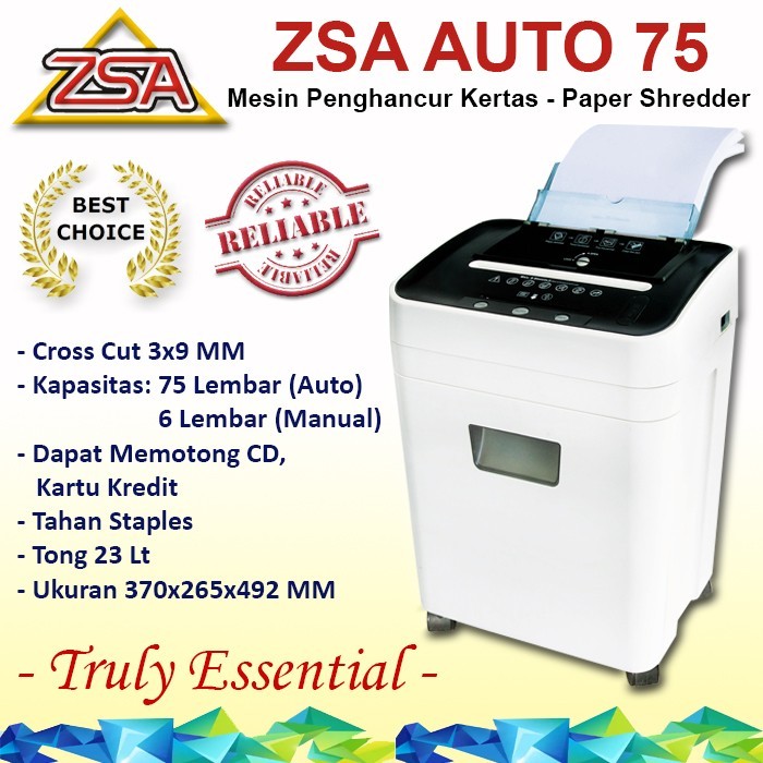 ZSA Auto 75 Penghancur Kertas, Shredder Auto 75 Lembar, Official Store