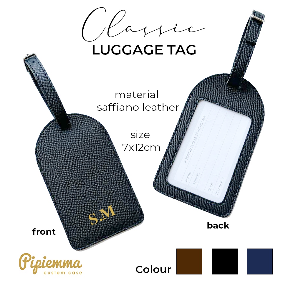 Luggage Tag Tag Koper Kulit Saffiano Classic