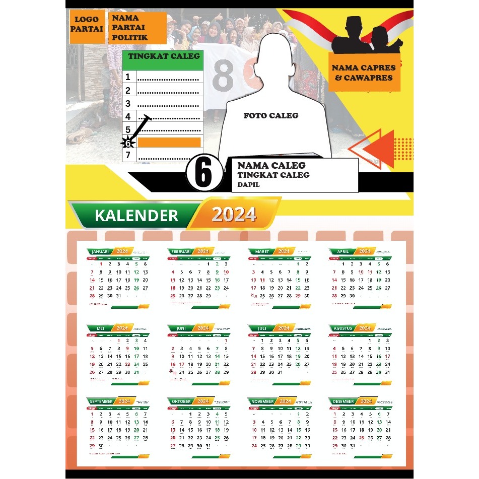 

Kalender Dinding PEMILU / CALEG Free Design Semua Partai