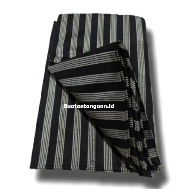 Bahan Kain Lurik Jawa Surjan Hitam Abu Garis