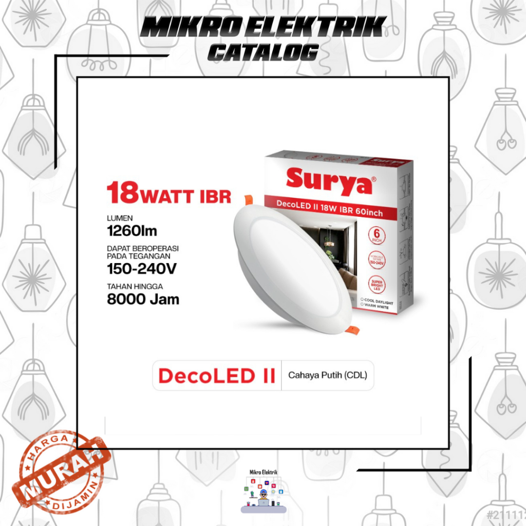 Lampu Panel LED / Downlight 18 Watt DecoLED SURYA
