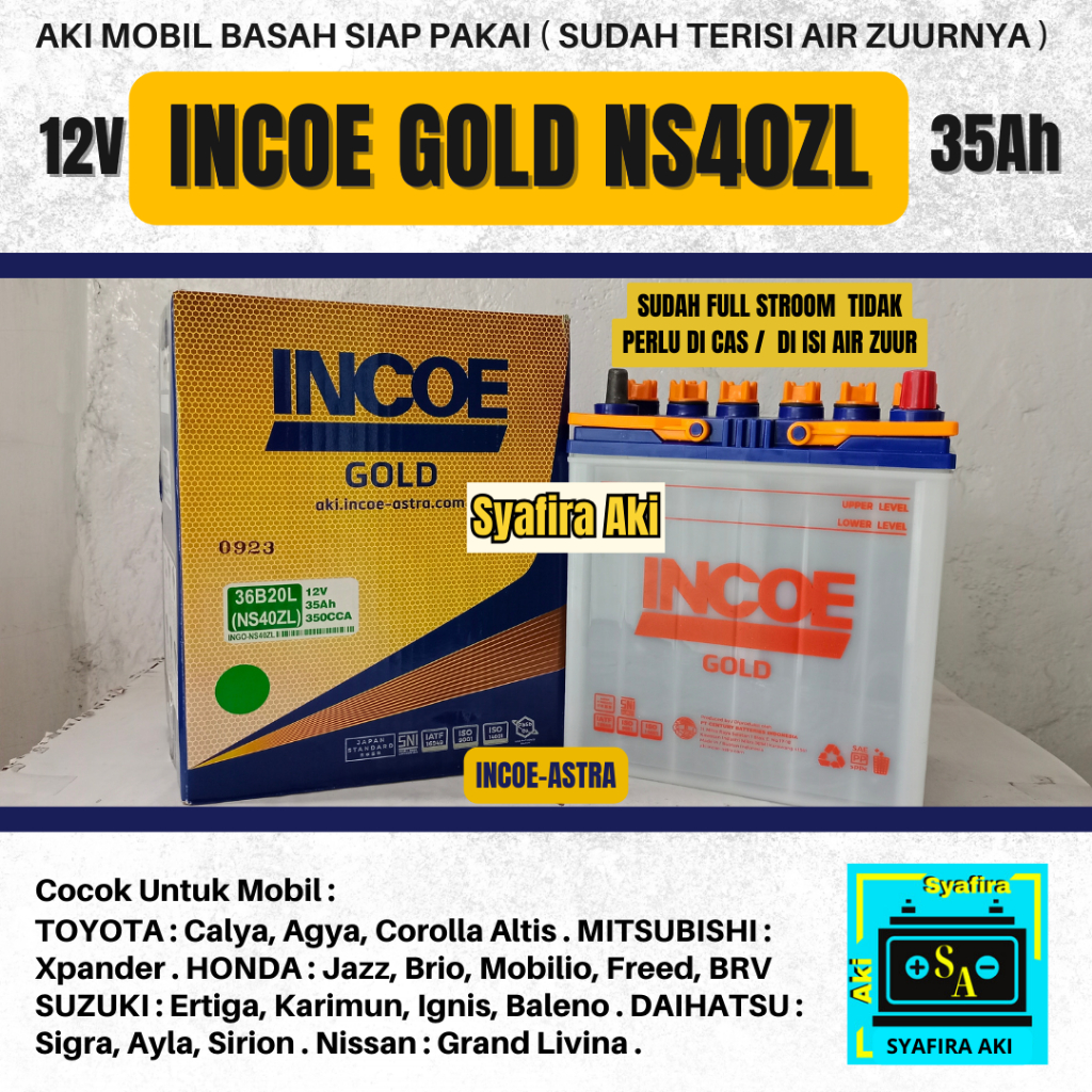 Aki Mobil Honda New Jazz -Brio -Freed-Mobilio NS40ZL INCOE GOLD Aki Basah