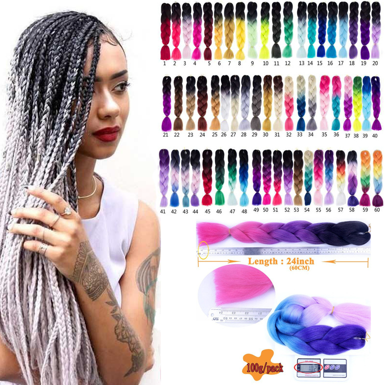 ✨Original✨ Rambut Palsu Model Kepang Gaya Afrika Warna Ombre Biru Ukuran 24 Inch ?
