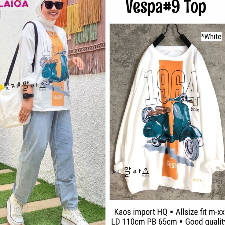 Serba Murah Vespa 1964 | Sweater Oversize Vespa Blouse Top Lengan Panjang Import Motif Vespa | Baju 
