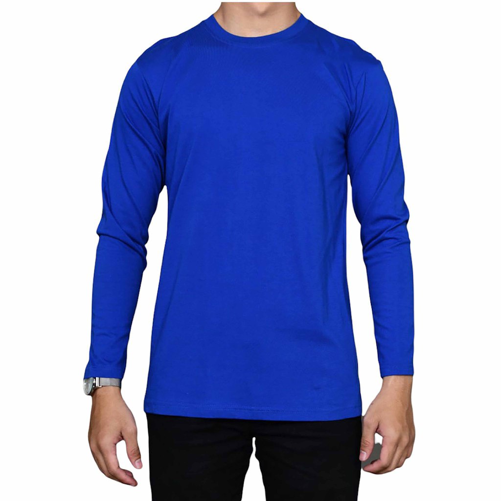 Kaos polos lengan panjang benhur / katun 24s biru bca  unisex