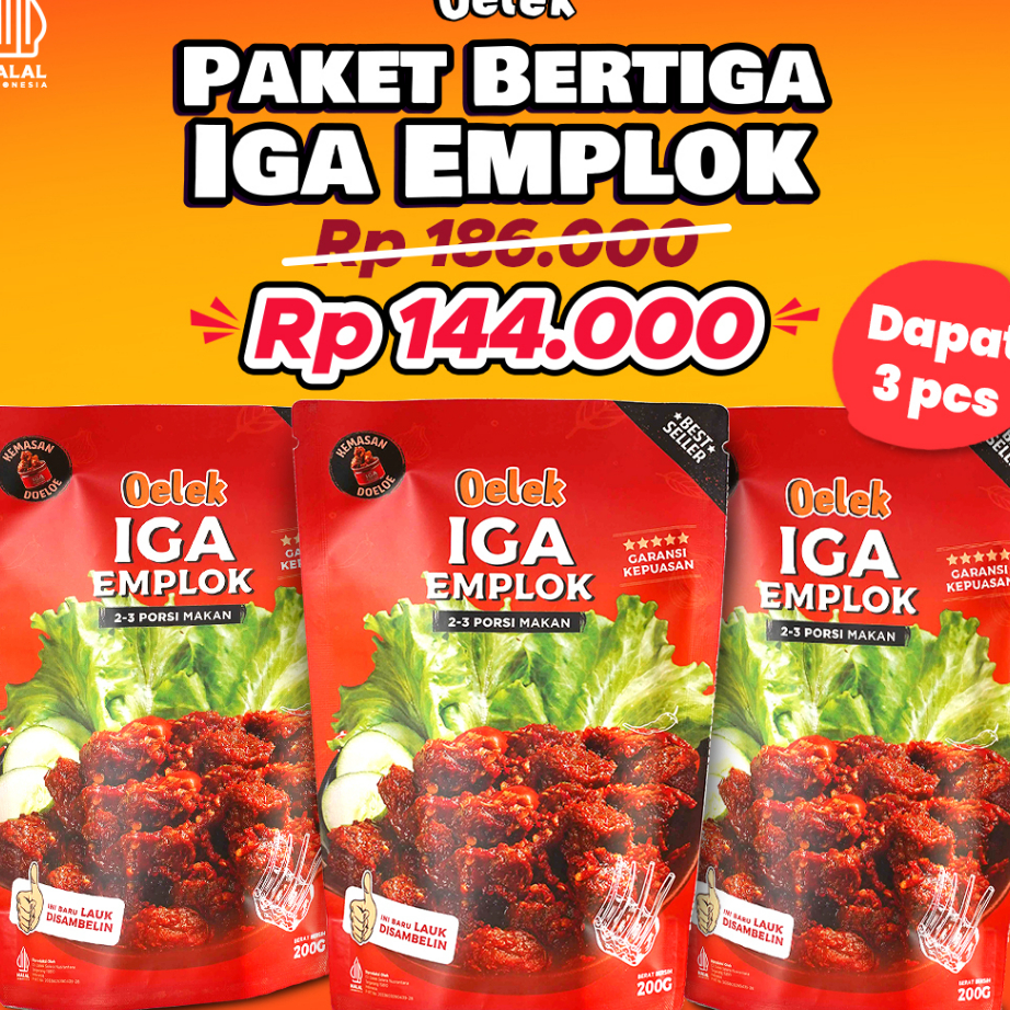 

Paling Popular Paket Bertiga Iga Emplok Oelek - 3 Pack Iga Emplok / Iga Mercon / Iga Sambal / Oseng Iga Best Produk