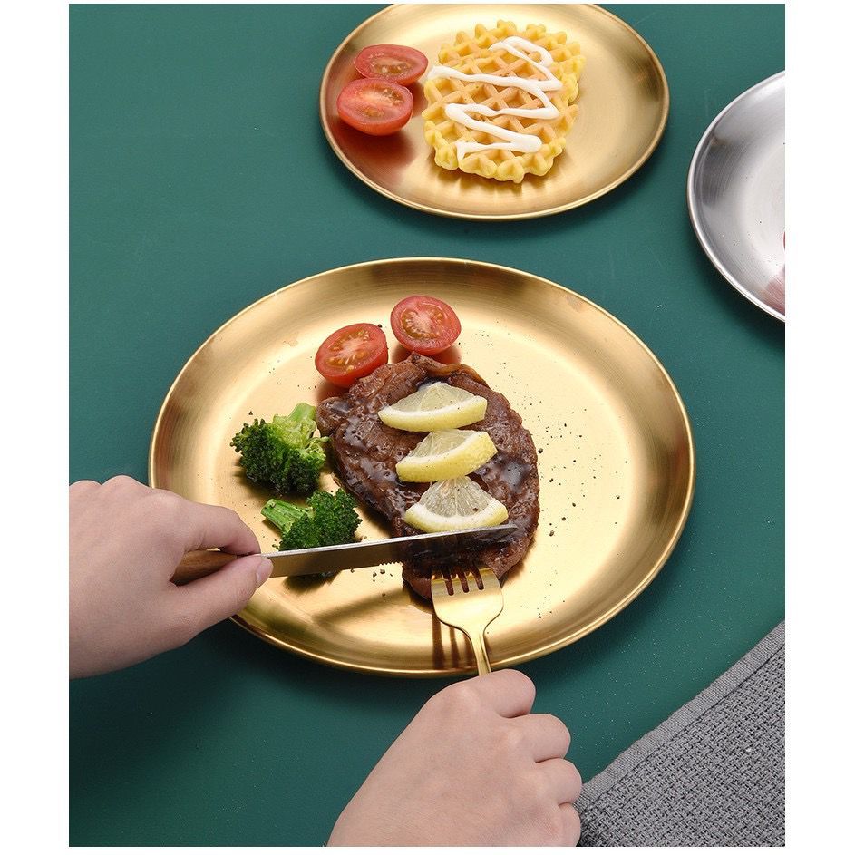 Piring gold Piring stainless Gold Korea/Piring Makan Mewah/Piring Bulat Emas Korea/Piring Buah/Pirin