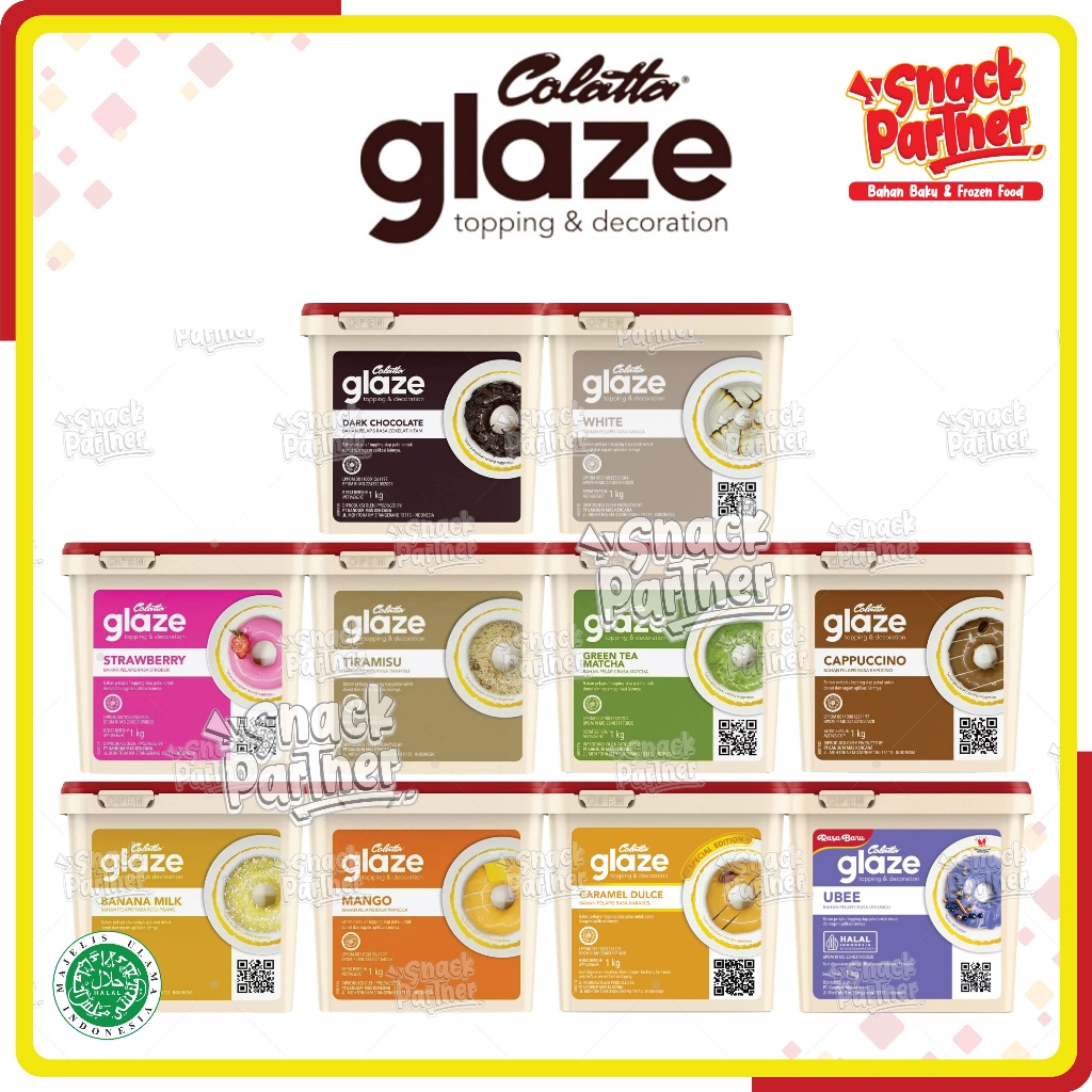 

COLATTA GLAZE 1 KG - Topping Selai Dark Coklat Choco Chocolate Crunchy Tiramisu Green Tea Matcha Cappucino Kapucino White Vanilla Strawberry Stroberi Banana Milk Pisang Susu Mango Mangga Caramel Dulce Karamel Collata