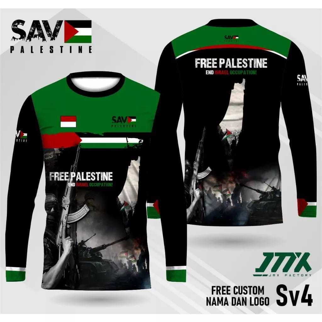 Tshirt Jersey Palestine/Kaos Jersey Palestine/Save Palestine/Kaos Jersey Plaestine Panjang Free Cust