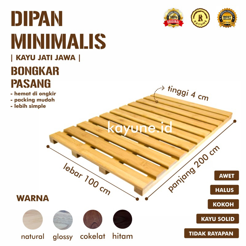 Kayune.id - Dipan Palet Kasur Ukuran 100x200 cm Bahan Baku Kayu Jati Solid Jawa