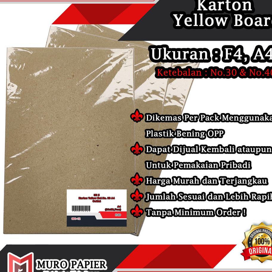 

➘✣✰ ( PER PAK - ISI 5 ) Karton Yellow Board No. 30 No. 40 A4 F4 - by Muro Papier