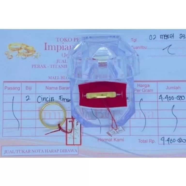 Super Hitsa1A9m Cincin emas couple/2pcs 6.8 gram dapat surat dan nota
