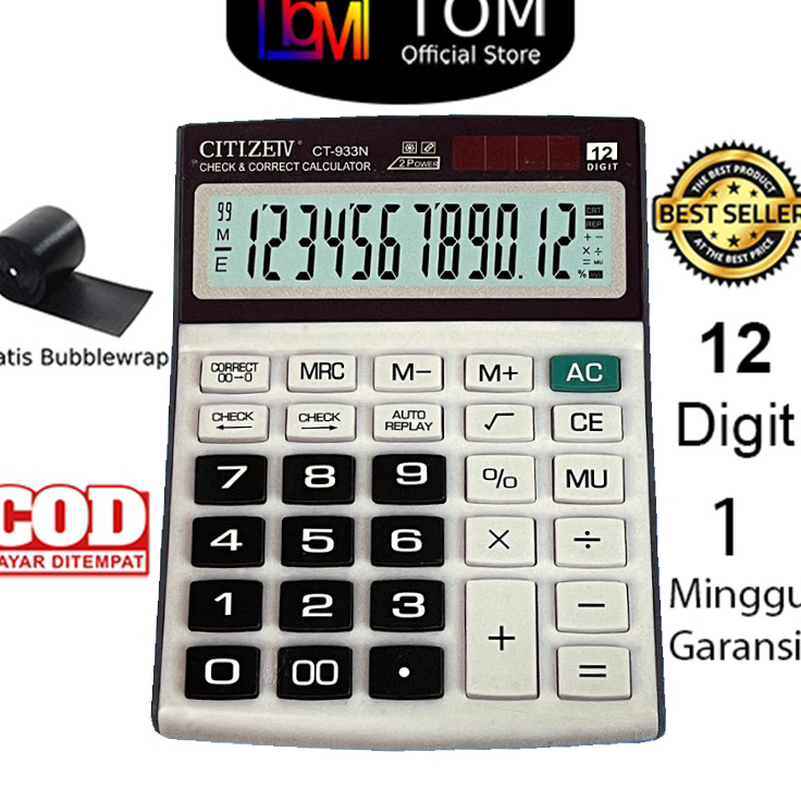 

☌➜✥ Kalkulator CT-933N 12 Digit - Calculator Check Dual 2 Power