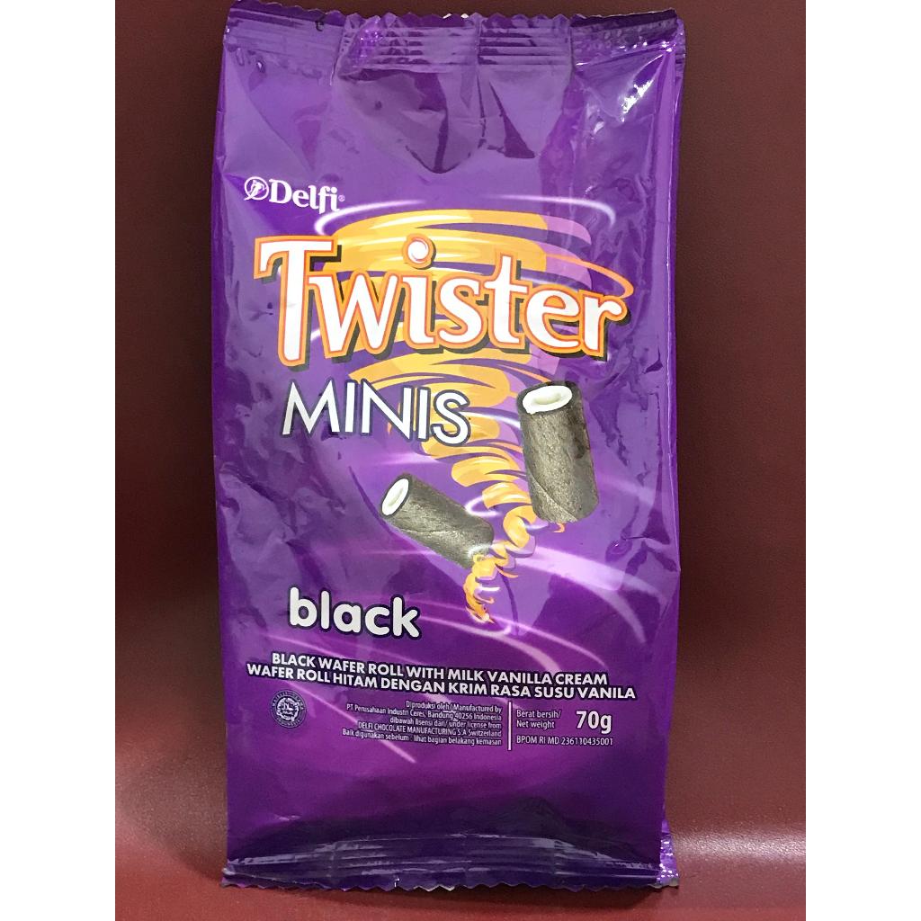 

Delfi Twister Minis Black Vanilla 70g - Wafer Roll Cream Black Vanilla Twister