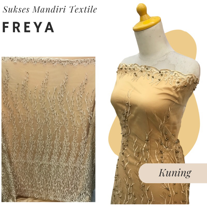 [FREYA] Kain Tulle Tile Brokat Ulir Cantik Mewah Warna Kuning | Harga ½ meter = 50 cm (Bahan Dress B