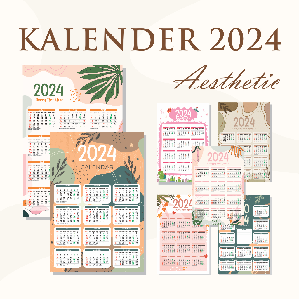 

KALENDER DINDING 2024 AESTHETIC/ Klem/Lubang/ 1 Tahunan / Kalender 2024 / 1 lembar