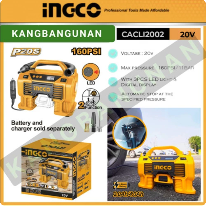 CACLI2002 CORDLESS MINI KOMPRESOR ANGIN MINI POMPA BAN 160PSI INGCO