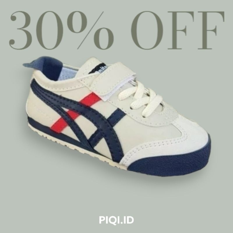 Sepatu Anak Laki-Laki Onitsuka Tiger Cream Navy Red Tali Perekat Velcro