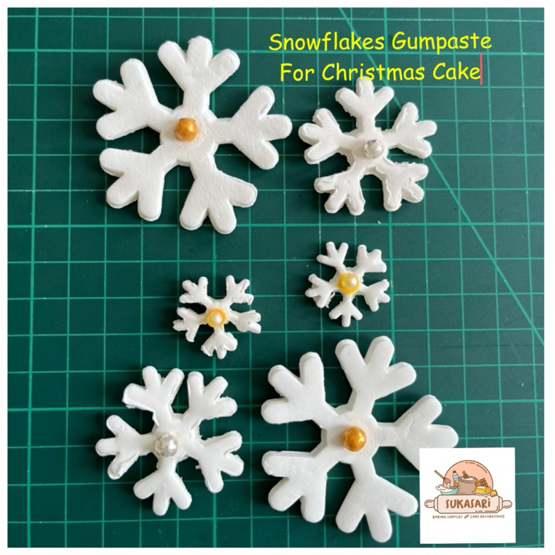 

Gumpaste Snowflake no (1) set 6pc hiasan cake topper salju Christmas Natal