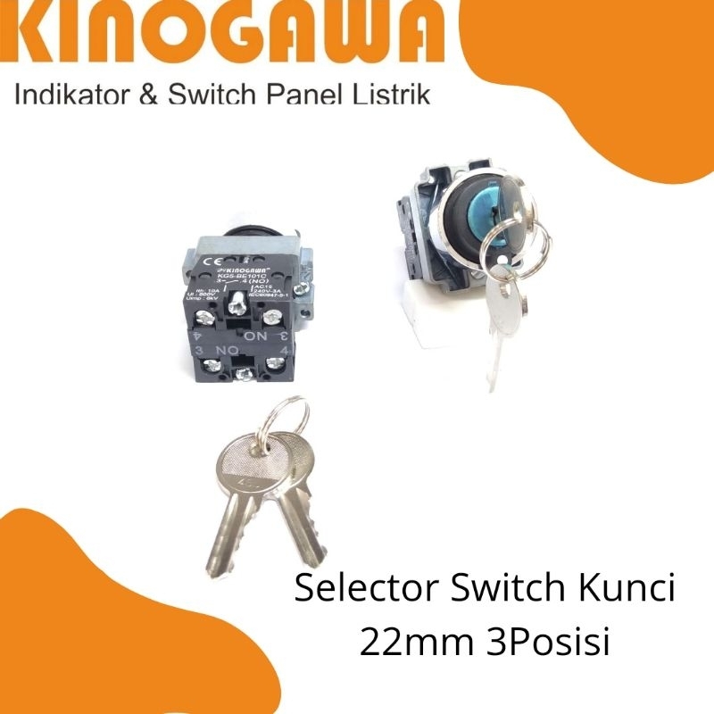 KINOGAWA Selector Switch Kunci 22mm 3 posisi Saklar Putar Selector Ohm Saklar Panel Mesin Otomatis